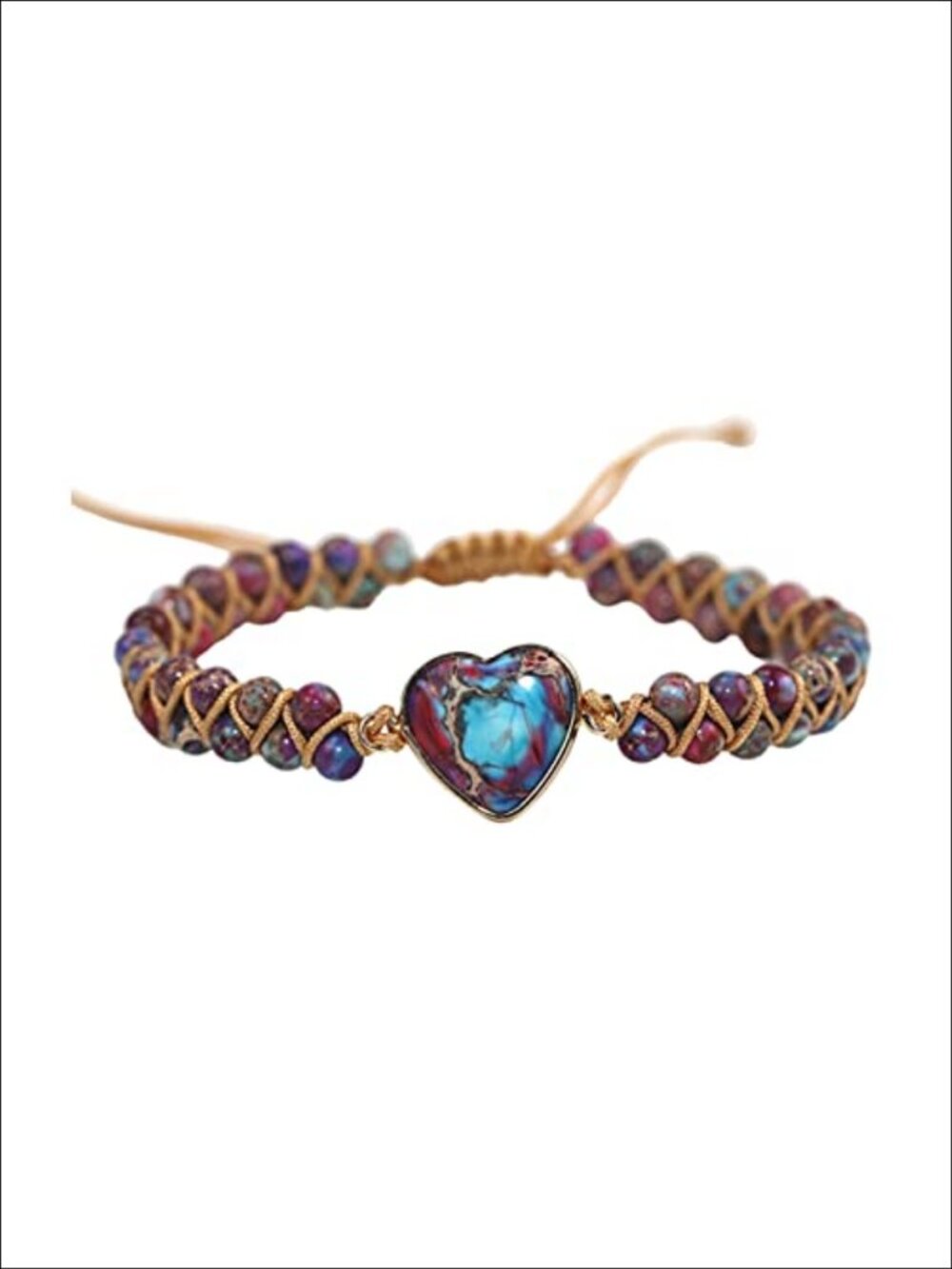 Natural Stone Beaded Wrap Bracelet Boho Adjustable Heart Charm